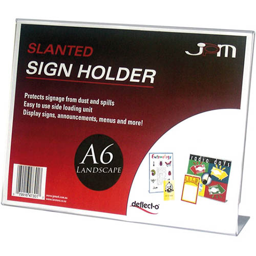 Image for DEFLECTO SIGN HOLDER SLANTED LANDSCAPE A6 CLEAR from Angletons Office National