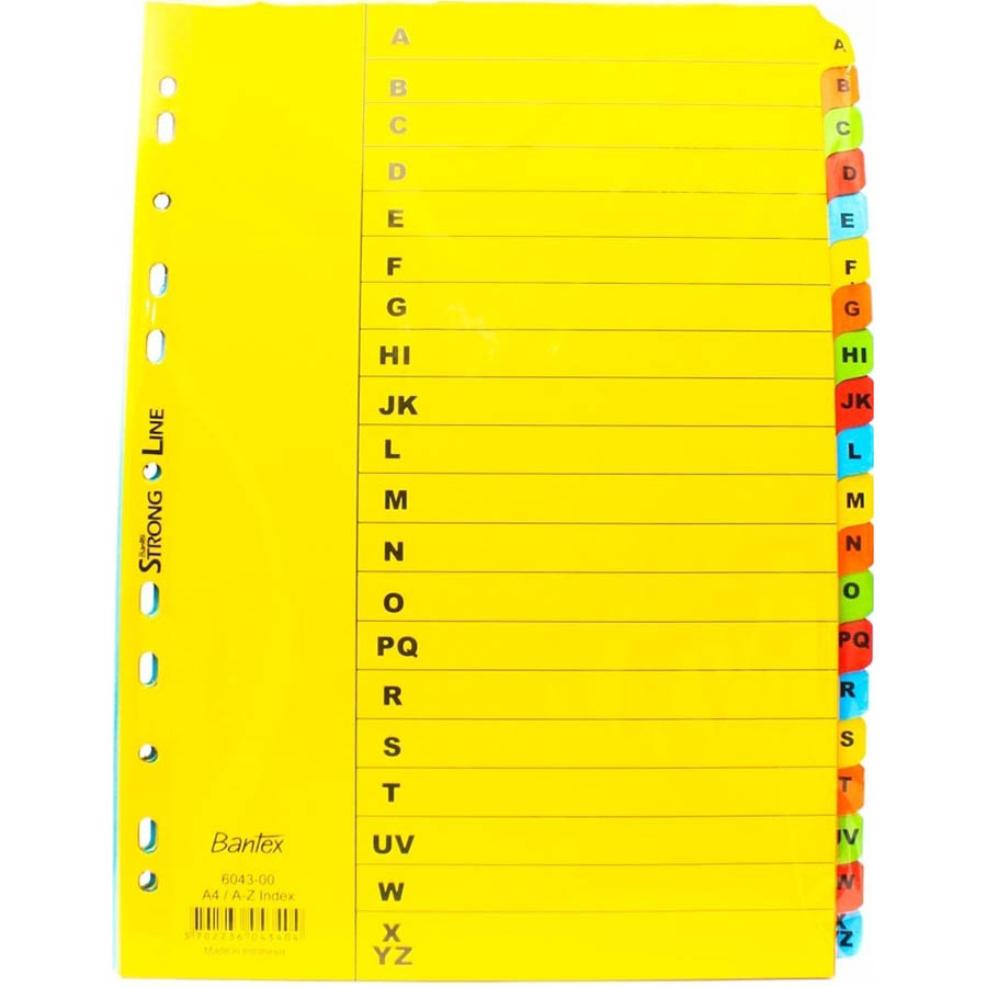 Image for BANTEX MANILLA INDEX DIVIDER A-Z A4 BRIGHT COLOURS from Discount Office National