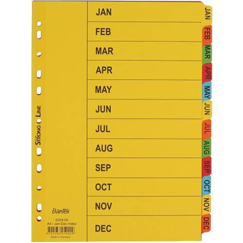 Image for BANTEX MANILLA INDEX DIVIDER JAN-DEC TAB A4 BRIGHT COLOURS from Discount Office National