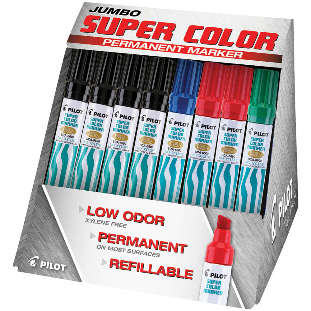 Image for PILOT SCA-6600 SUPER COLOUR JUMBO PERMANENT MARKER CHISEL BROAD 10.0MM ASSORTED BOX 12 from OFFICE NATIONAL CANNING VALE