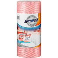 northfork heavy duty antibacterial perforated wipes 45m roll red pack 90 sheets