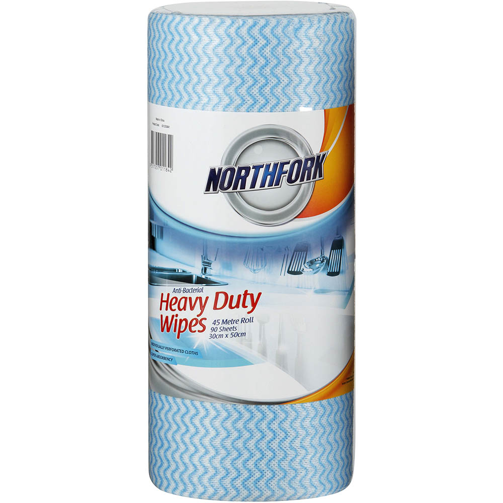 Image for NORTHFORK HEAVY DUTY ANTIBACTERIAL PERFORATED WIPES 45M ROLL BLUE PACK 90 SHEETS from Coleman's Office National