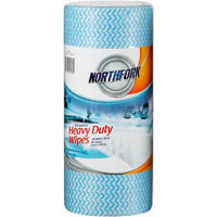 northfork heavy duty antibacterial perforated wipes 45m roll blue pack 90 sheets