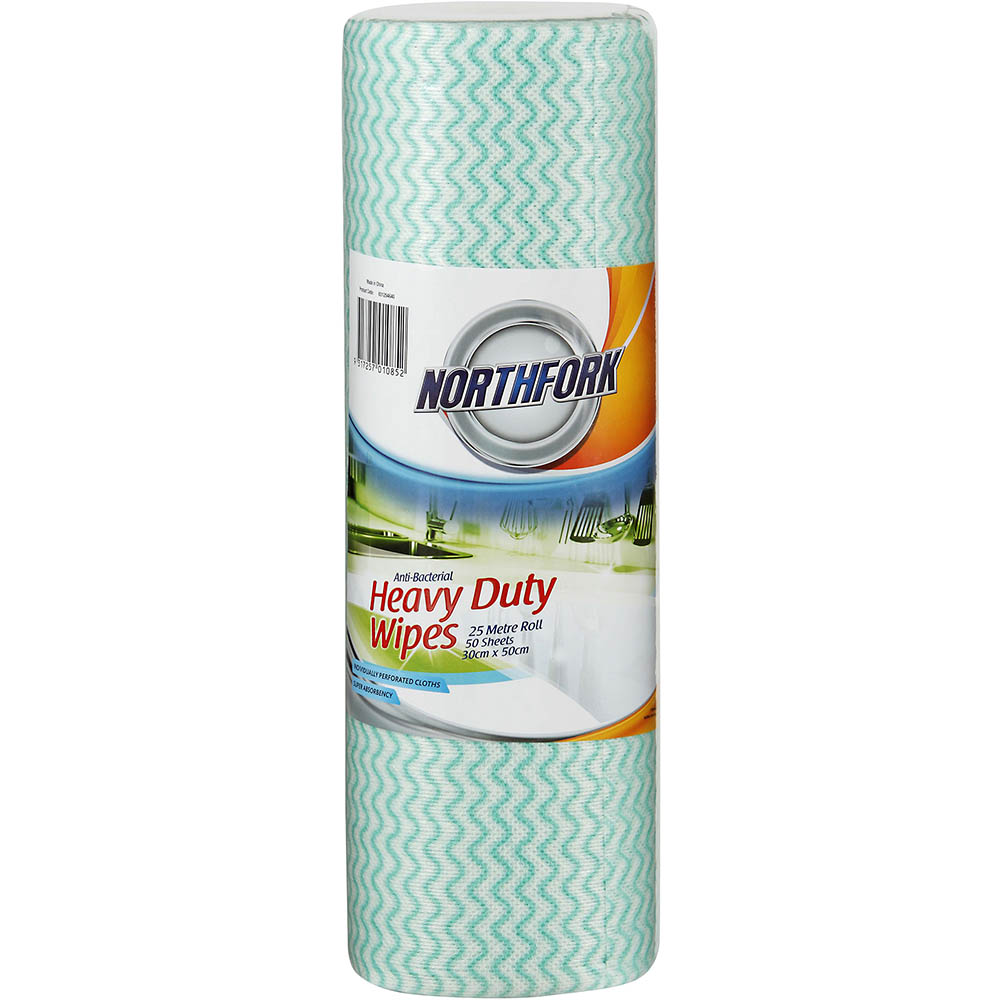 Image for NORTHFORK HEAVY DUTY ANTIBACTERIAL PERFORATED WIPES GREEN PACK 50 SHEETS from Surry Office National