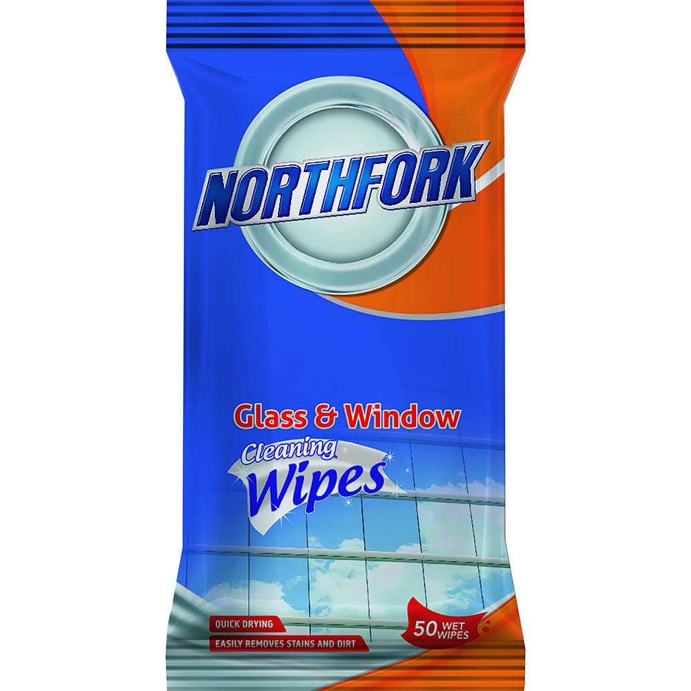 Image for NORTHFORK GLASS WINDOW CLEANING WIPES PACK 50 SHEETS from Office National Sydney Stationery