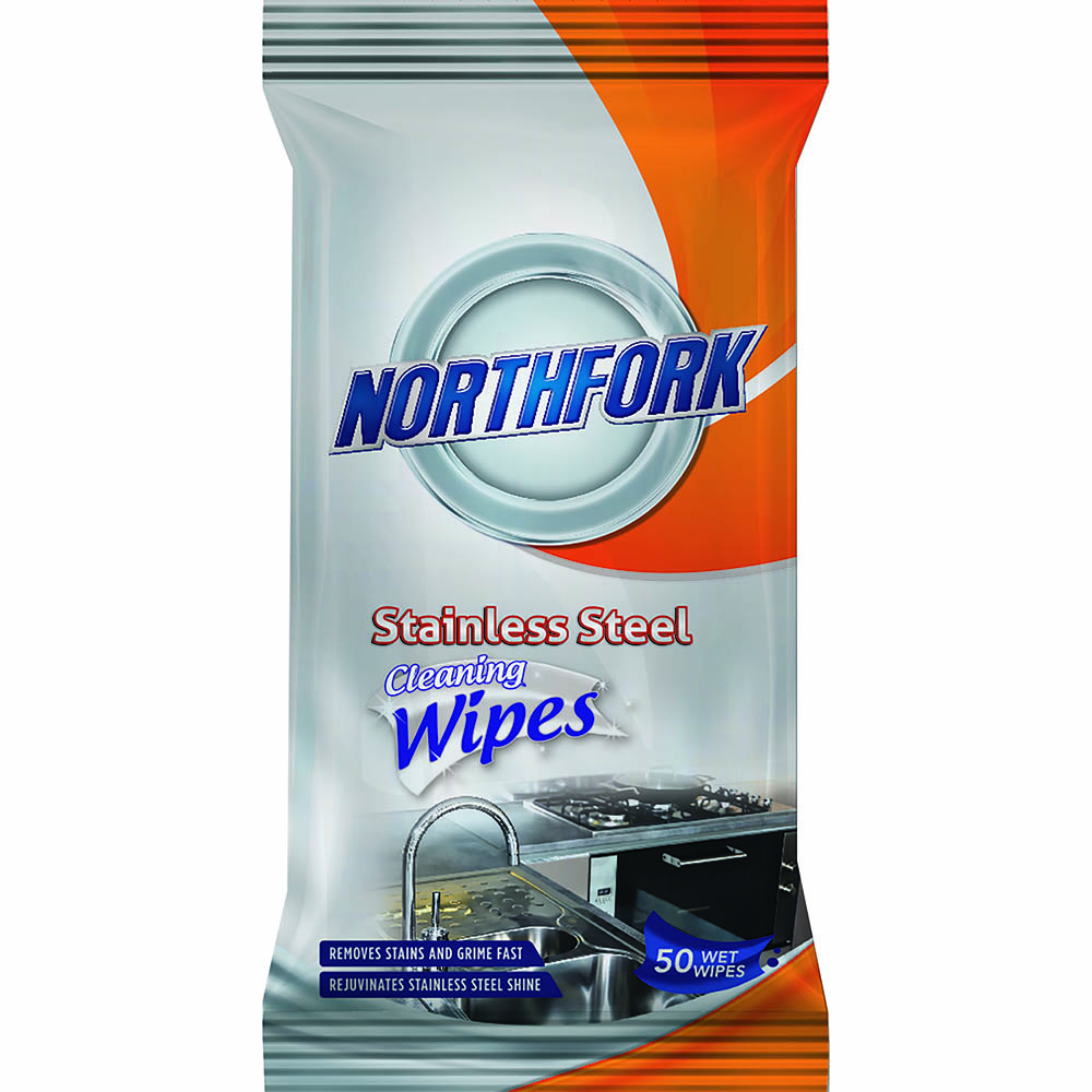 Image for NORTHFORK STAINLESS STEEL WET WIPES PACK 50 SHEETS from Express Office National