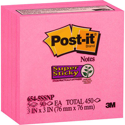 Image for POST-IT 654-5SSNP SUPER STICKY NOTES 76 X 76MM PINK PACK 5 from Connelly's Office National