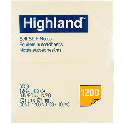 Image for HIGHLAND SELF-STICK NOTES 76 X 127MM YELLOW PACK 12 from Mackay Business Machines (MBM) Office National