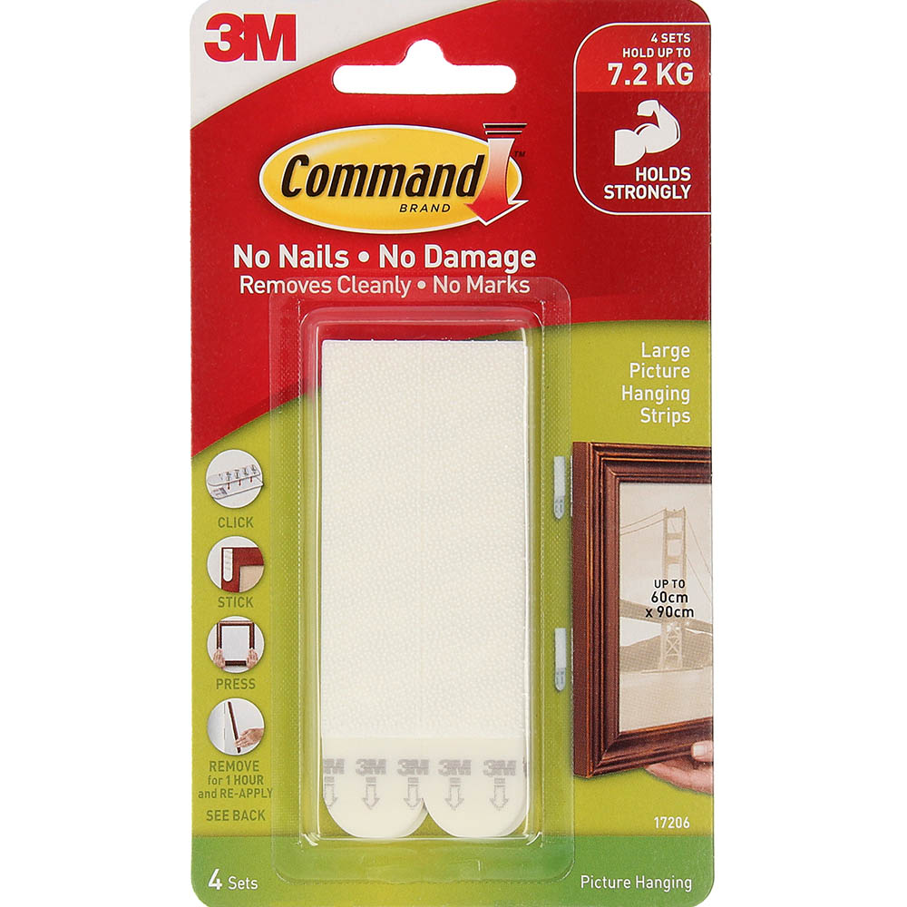 Image for COMMAND PICTURE HANGING STRIP LARGE WHITE PACK 4 PAIRS from PaperChase Office National