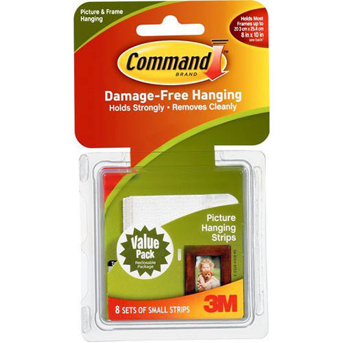Image for COMMAND PICTURE HANGING STRIP SMALL WHITE VALUE PACK 8 PAIRS from Connelly's Office National