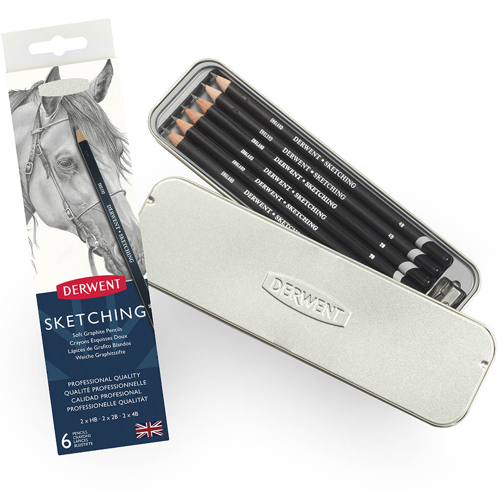 Image for DERWENT SKETCHING PENCIL HB-4B TIN 6 from PaperChase Office National