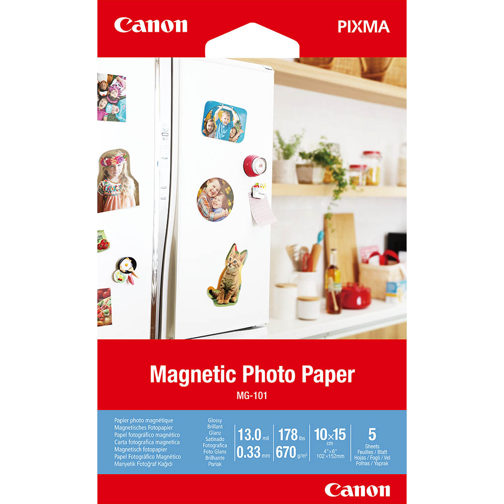 Image for CANON MG-101 MAGNETIC PHOTO PAPER 670GSM 4 X 6 INCH WHITE PACK 5 from Office National Limestone Coast