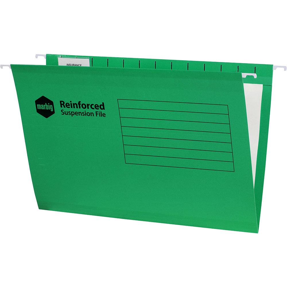 Image for MARBIG SUSPENSION FILES FOOLSCAP GREEN BOX 25 from Emerald Office Supplies Office National
