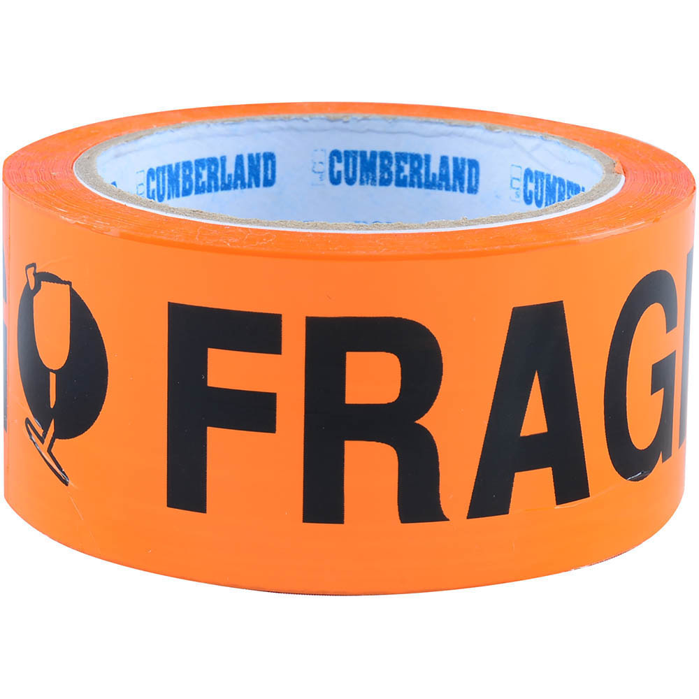 Image for CUMBERLAND PRINTED TAPE FRAGILE 48MM X 66M ORANGE PACK 6 from Surry Office National