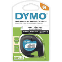 dymo 91201 letratag plastic labelling tape 12mm x 4m black on pearl white