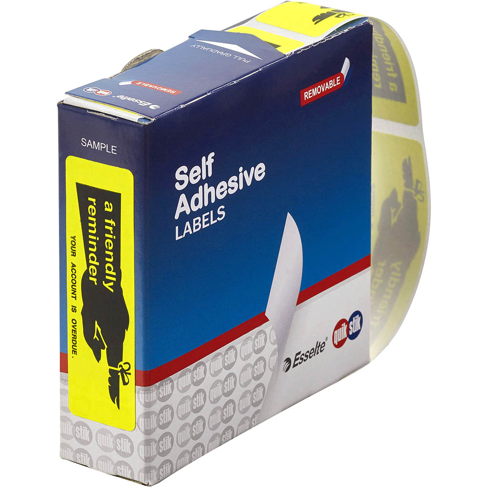 Image for QUIKSTIK MESSAGE LABEL DISPENSER FRIENDLY REMINDER 19 X 63MM YELLOW PACK 125 from Axsel Office National