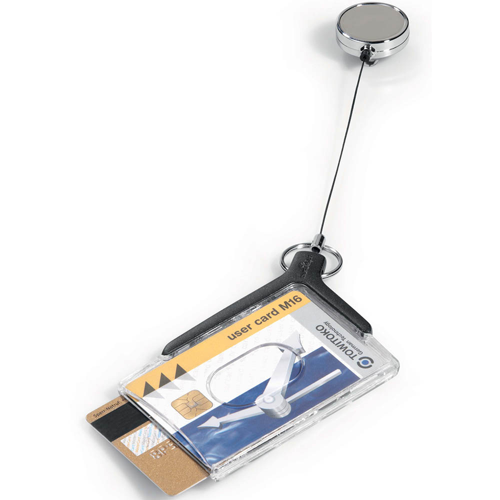 Image for DURABLE DELUXE PRO DUO CARD HOLDER WITH REEL CHARCOAL from Darwin Business Machines Office National