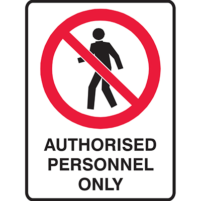 Image for TRAFALGAR PROHIBITION SIGN AUTHORISED PERSONNEL ONLY 450 X 300MM from PaperChase Office National