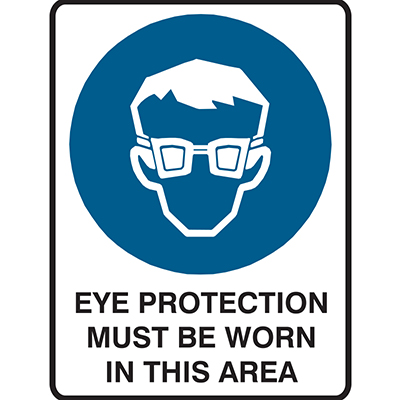 Image for BRADY MANDATORY SIGN EYE PROTECTION MUST BE WORN IN THIS AREA 450 X 300MM POLYPROPYLENE from BACK 2 BASICS & HOWARD WILLIAM OFFICE NATIONAL