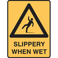 brady warning sign slippery when wet 450 x 300mm polypropylene