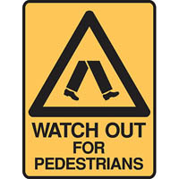 brady warning sign watch out for pedestrians 300 x 450mm polypropylene