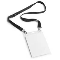 durable name/pass holder with textile lanyard duo a6 black pack 10