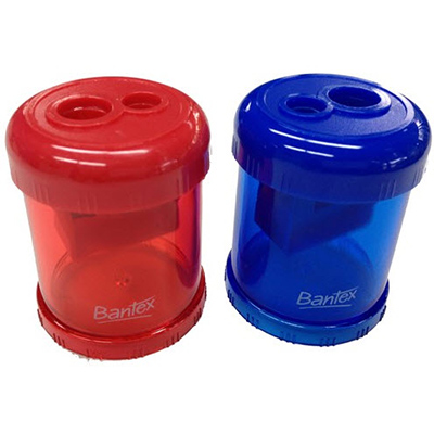 Image for BANTEX CANISTER PENCIL SHARPENER 2-HOLE BLUE/RED from Office National Barossa