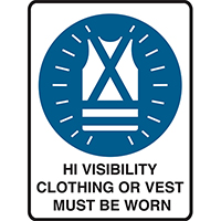 brady mandatory sign hi-visibility clothing or vest must be worn 450 x 300mm polypropylene