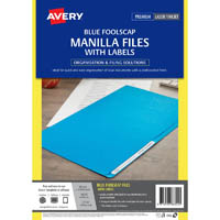 avery 88322 manilla folder with 24 laser title label foolscap blue pack 20