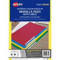 avery 88350 manilla folder foolscap assorted colours with 24 laser label pack 20