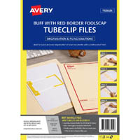 avery 88552 tubeclip file foolscap buff with red print pack 5
