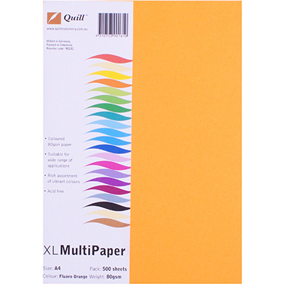 Image for QUILL XL MULTIOFFICE COLOURED A4 COPY PAPER 80GSM FLUORO ORANGE PACK 500 SHEETS from Emerald Office Supplies Office National