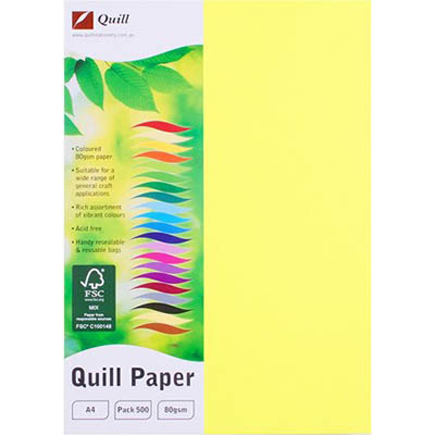 Image for QUILL COLOURED A4 COPY PAPER 80GSM FLUORO YELLOW PACK 500 SHEETS from PaperChase Office National
