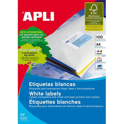Image for APLI 2409 GENERAL USE LABELS ROUND CORNERS 24UP 64 X 33.9MM A4 WHITE 100 SHEETS from Angletons Office National