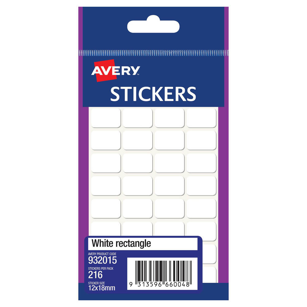 Image for AVERY 932015 MULTI-PURPOSE STICKERS RECTANGLE 12 X 18MM WHITE PACK 216 from OFFICE NATIONAL CANNING VALE