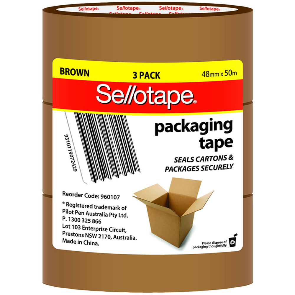 Image for SELLOTAPE PACKAGING TAPE POLYPROPYLENE 48MM X 50M BROWN PACK OF 3 from Aztec Office National