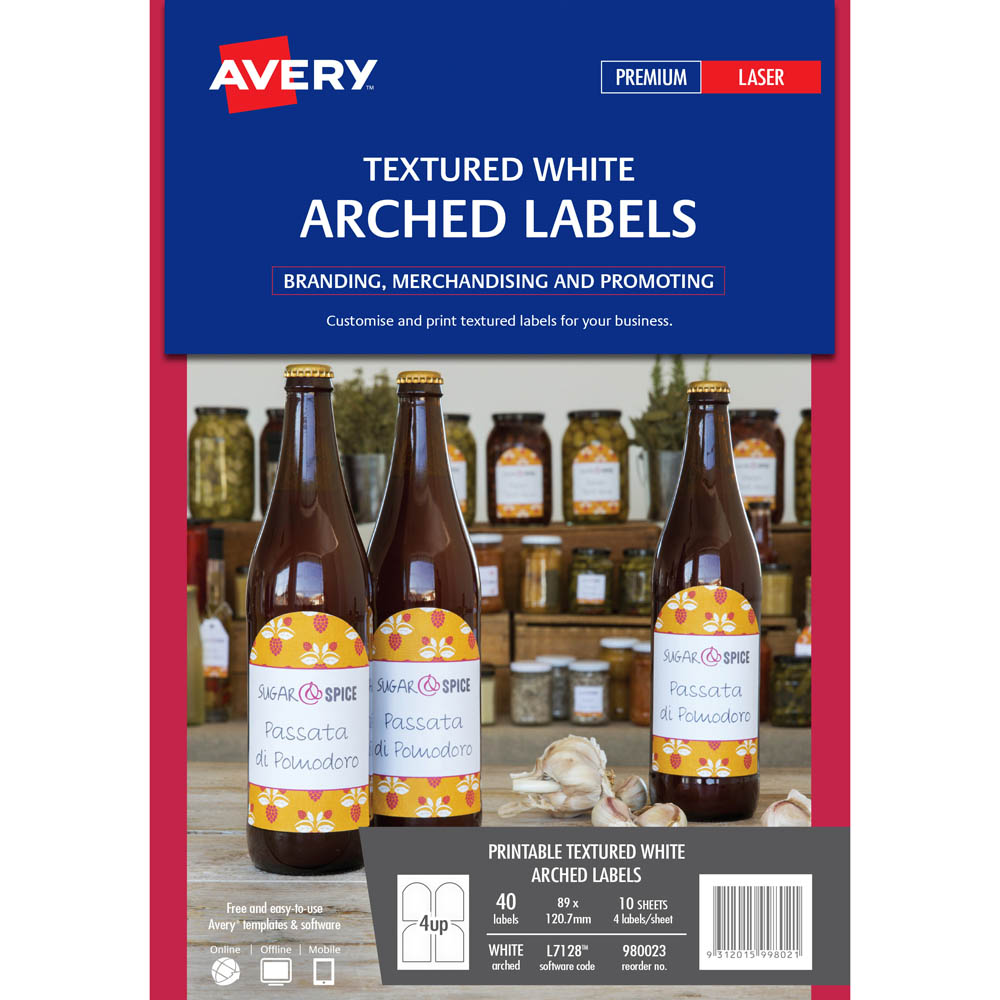Image for AVERY 980023 L7128 ARCHED PRODUCT LABEL TEXTURED WHITE PACK 10 from Office National Barossa