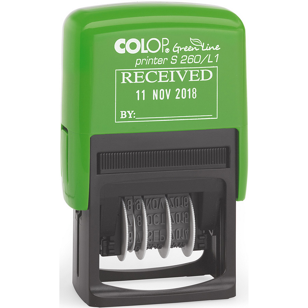 Image for COLOP S260/L1 GREEN LINE SELF-INKING DATE STAMP RECEIVED 4MM RED/BLUE from Discount Office National
