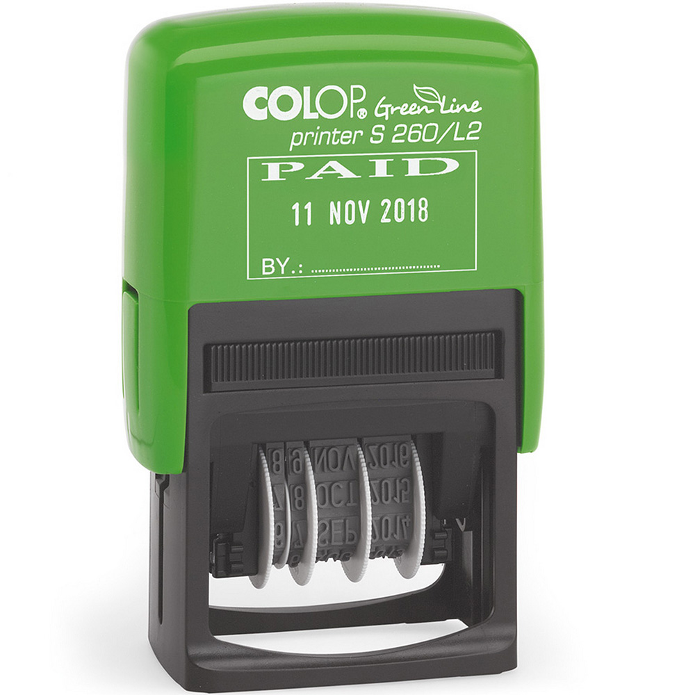 Image for COLOP S260/L2 GREEN LINE SELF-INKING DATE STAMP PAID 4MM RED/BLUE from Absolute MBA Office National