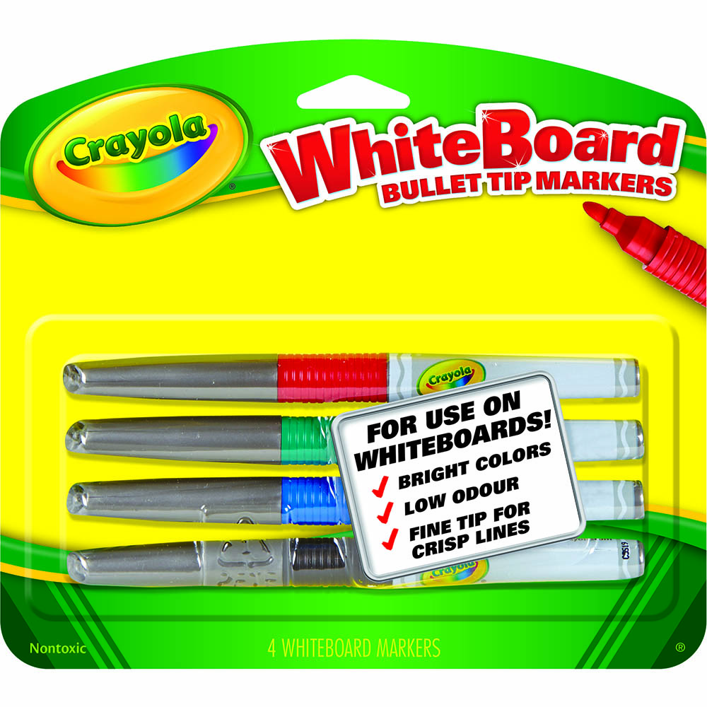 Image for CRAYOLA VISI-MAX DRY ERASE WHITEBOARD MARKERS FINE BULLET TIP ASSORTED PACK 4 from Surry Office National