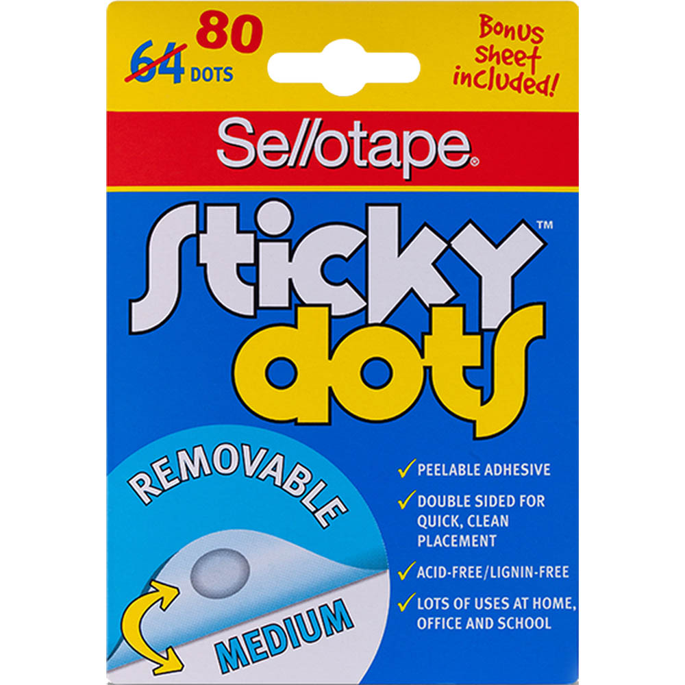 Image for SELLOTAPE STICKY DOTS REMOVEABLE MEDIUM PACK 64 (BONUS 16) from Axsel Office National