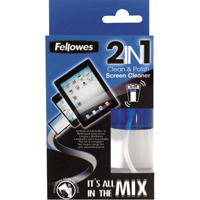 Image for FELLOWES 2-IN-1 SCREEN CLEANER AND MICROFIBRE CLOTH SPRAY BOTTLE 50ML from Two Bays Office National