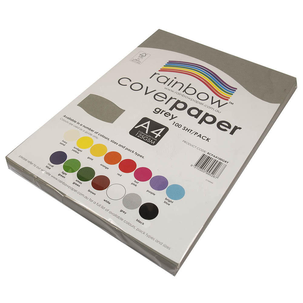 Image for RAINBOW COVER PAPER 125GSM A4 GREY PACK 100 from Office National