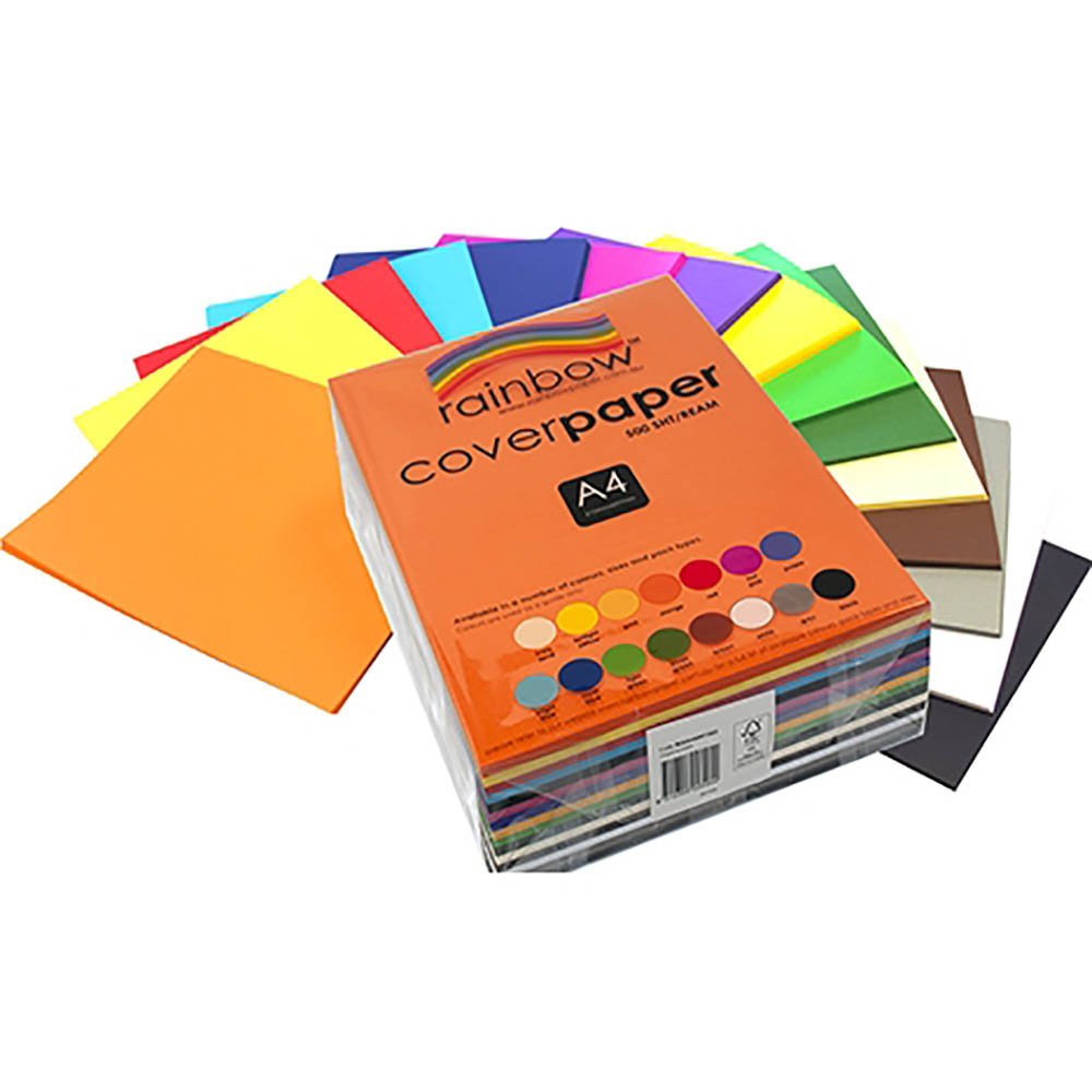 Image for RAINBOW COVER PAPER 125GSMM A4 ASSORTED PACK 500 from Express Office National