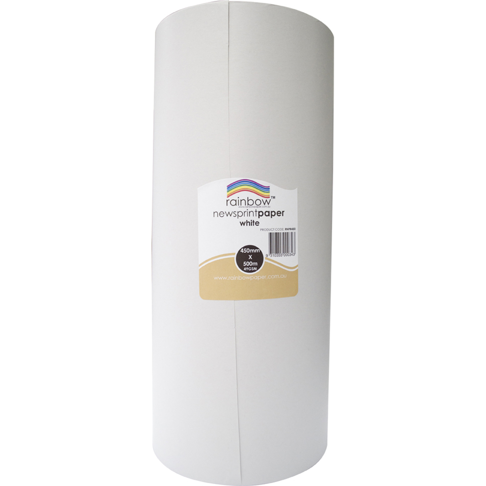 Image for RAINBOW NEWSPRINT ROLL 49GSM 450MM X 500M WHITE from OFFICE NATIONAL CANNING VALE