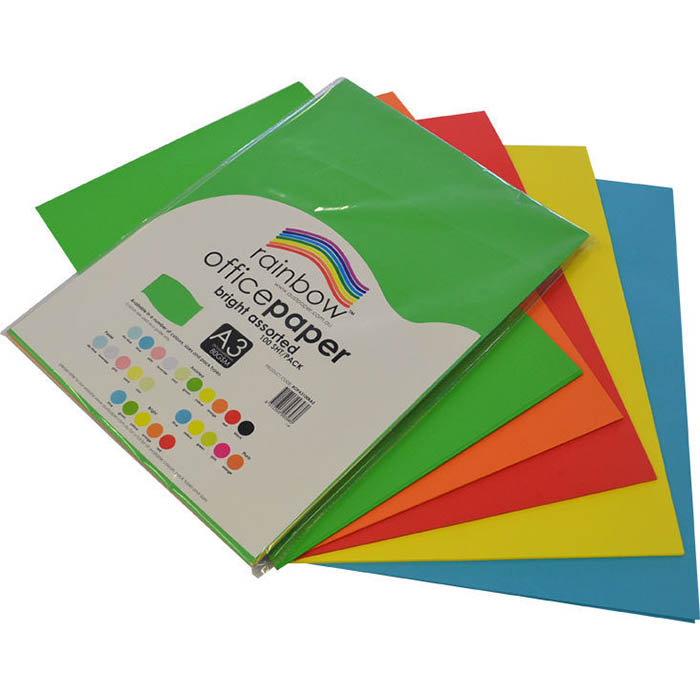 Image for RAINBOW COLOURED A3 COPY PAPER 80GSM 100 SHEETS BRIGHT ASSORTED from Office National Kalgoorlie