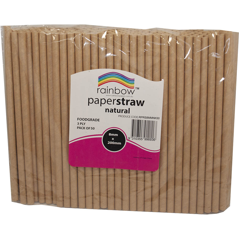 Image for RAINBOW PAPER STRAWS 200 X 8MM NATURAL PACK 50 from Office National Hobart