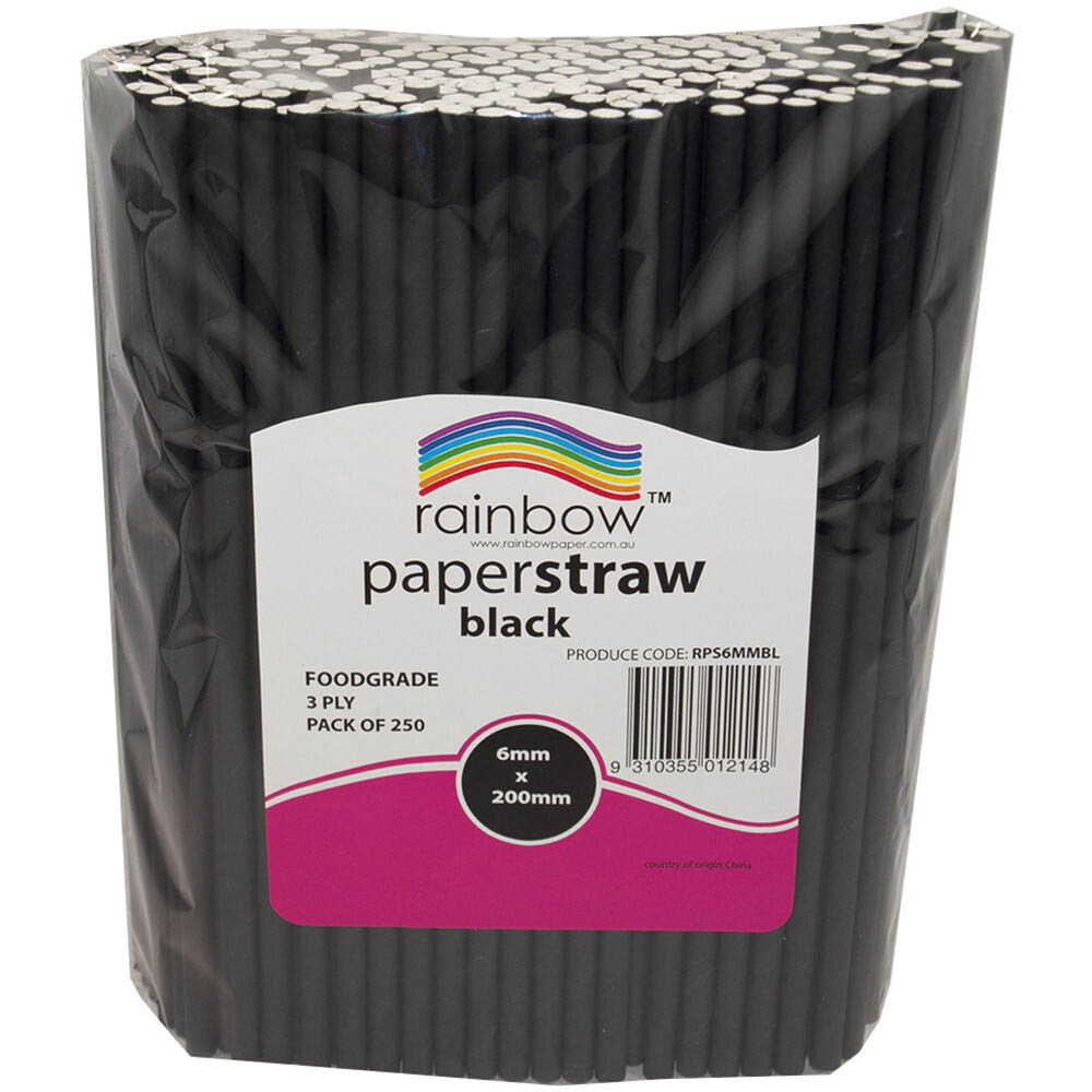 Image for RAINBOW PAPER STRAWS 200 X 6MM BLACK PACK 250 from PaperChase Office National