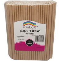 rainbow paper straws 200 x 6mm natural pack 250