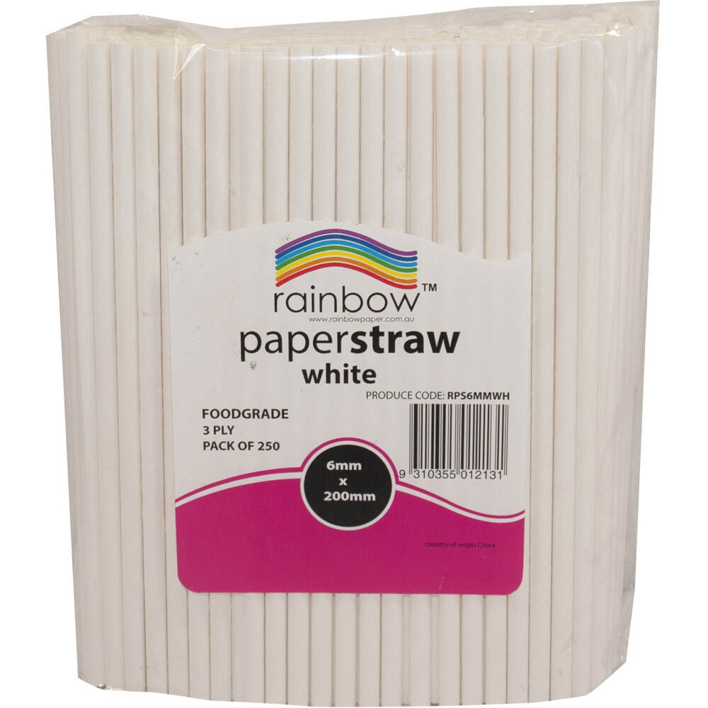Image for RAINBOW PAPER STRAWS 200 X 6MM WHITE PACK 250 from PaperChase Office National